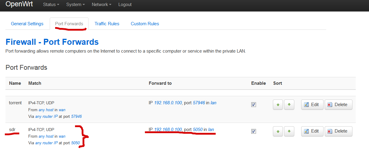 port forwarding for remote client SuNSDR2